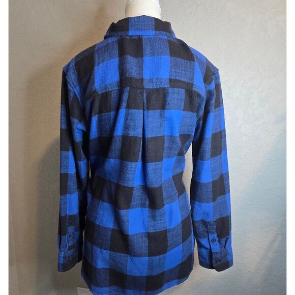 American Eagle Womens Small Flannel Plaid Blue Black Boyfriend Fit Button Shirt - Picture 3 of 10